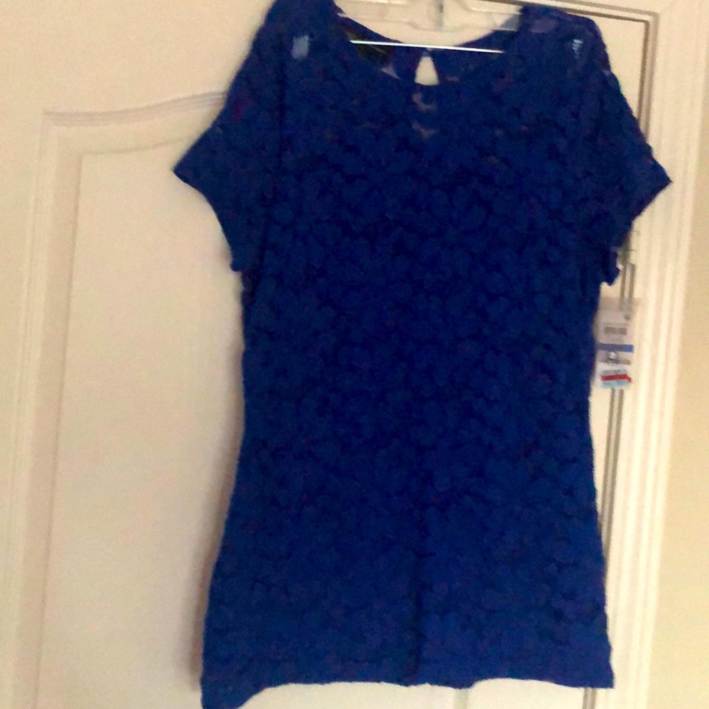 NWT Blue lace top by INC XL fits like L